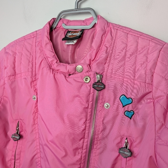HARLEY DAVIDSON Girl Fall Or Spring Coat Size Large (12-14) CROP Baby Pink - Picture 2 of 10